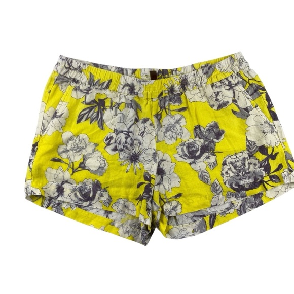 Kut from the Kloth Jansen Yellow Japanese Floral Printed 100% Linen Shorts Sz 10 - Picture 1 of 14